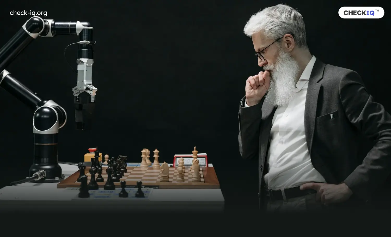 AI robot playing chess with an old man