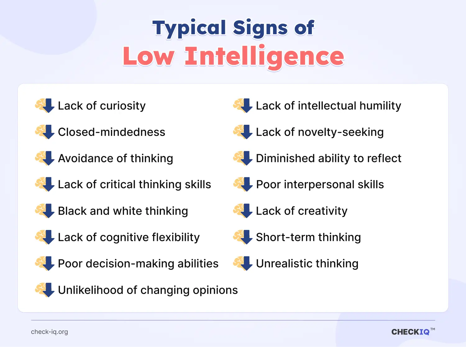 List of typical signs of low IQ in adults