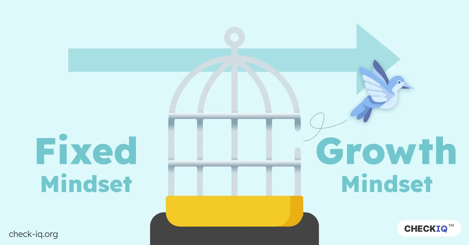 Bird flying out of a cage symbolizing the switch from a fixed mindset to a growth mindset