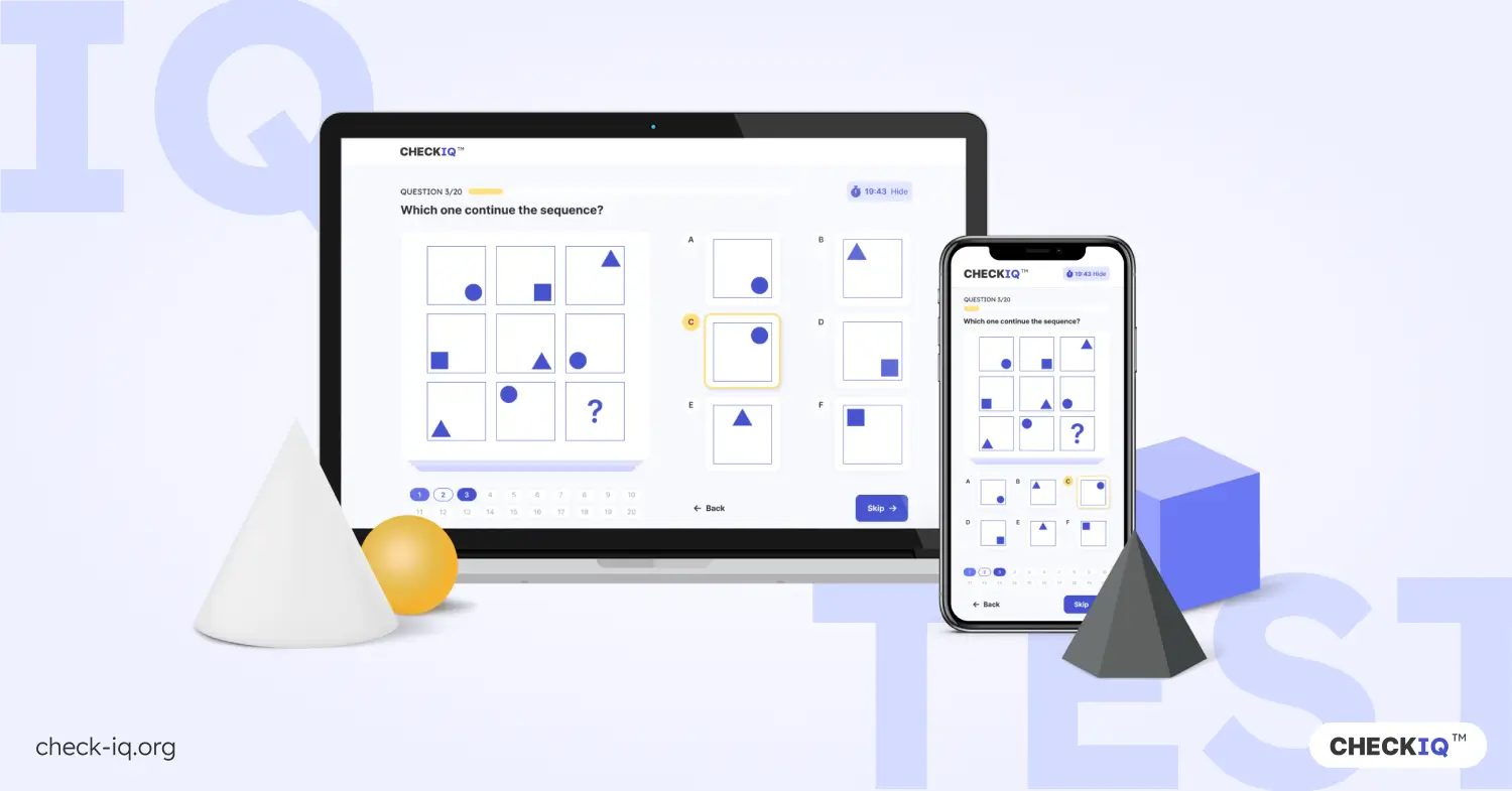 Online IQ test application on a laptop and on a mobile phone